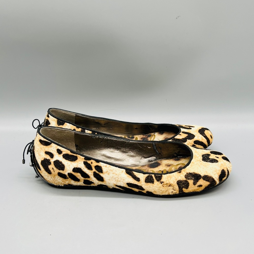 Sam Edelman Shoes Womens 6 Brown Leopard Calf Hair Joya Ballet Flats Lace Up